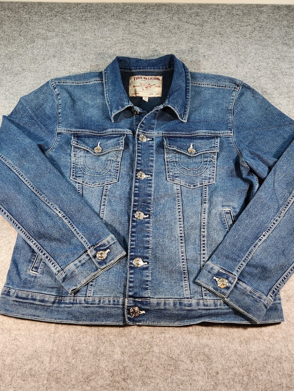 True Religion World Tour Men's Blue Denim Jacket Size Large